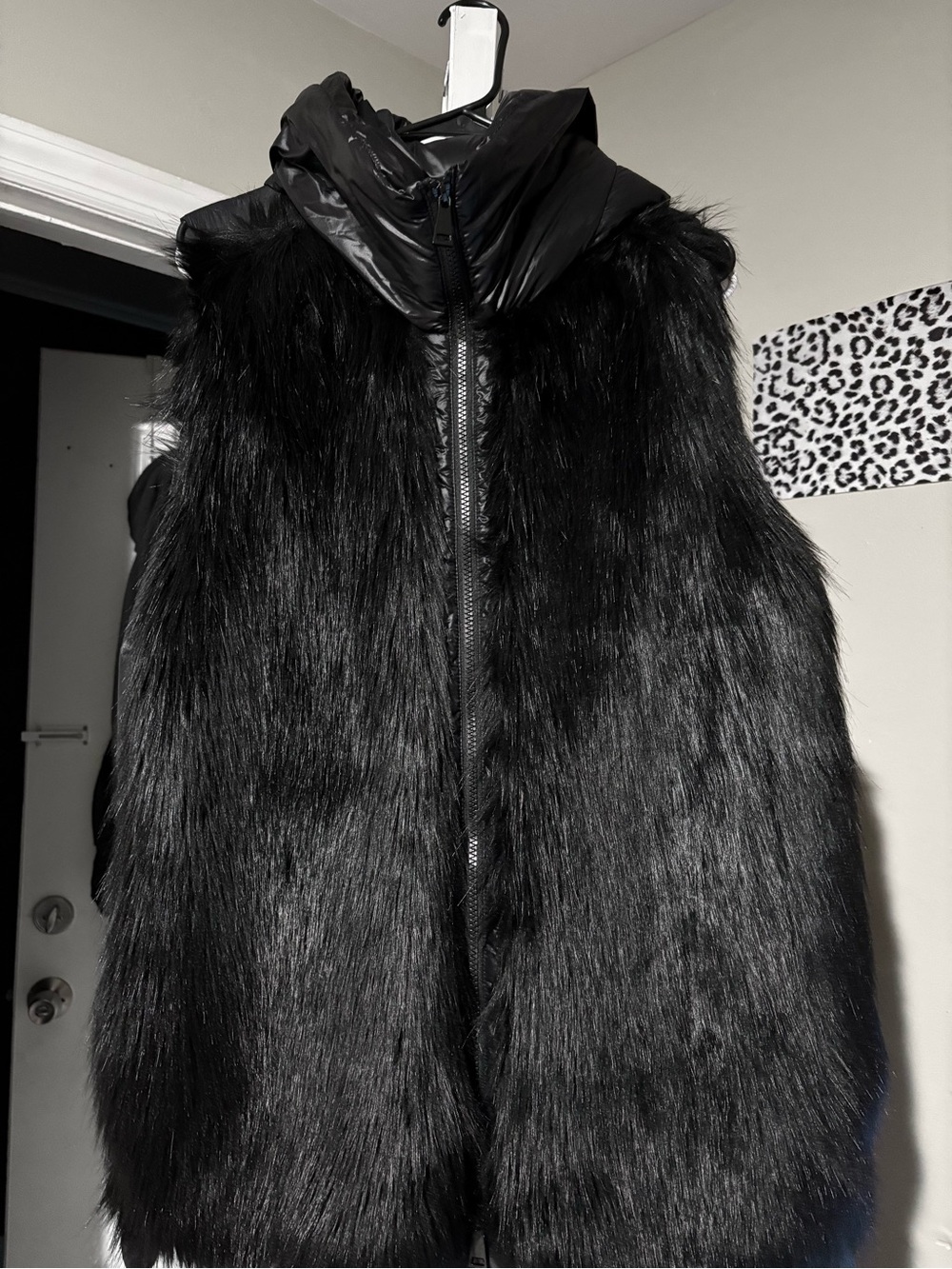 DKNY Black Faux Fur Hooded Vest for women